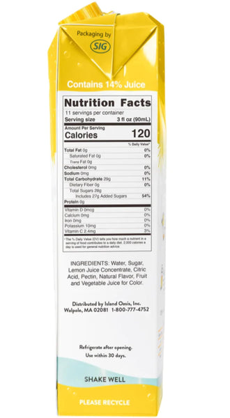 Island Oasis Lemonade Fruit Puree Beverage Mix, 1 Liter (Pack of 2) with By The Cup Coasters