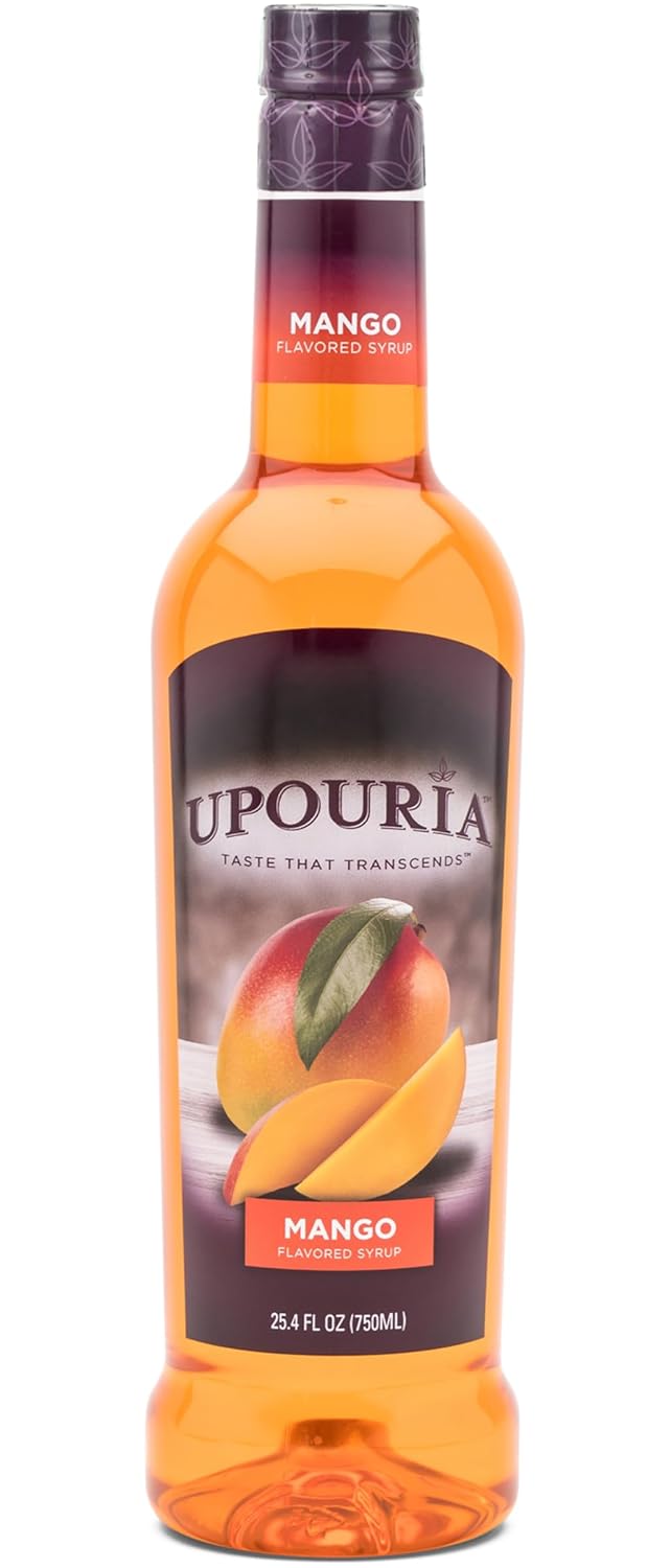 Upouria Mango Coffee & Tea Syrup Flavoring, 100% Vegan, Gluten-Free, Kosher, 750 mL Bottle - Pump Sold Separately