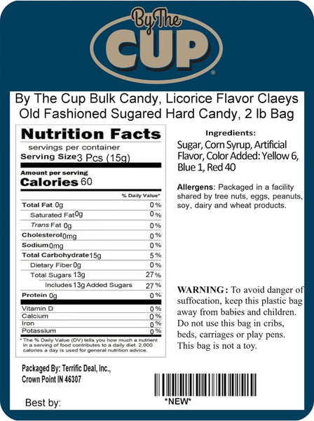 Claeys Old Fashioned Hard Candy, Licorice Flavor, 2 lb By The Cup Bulk Bag