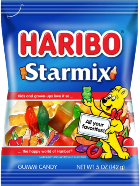 Gummy Candy Variety, Goldbears, Starmix, Frogs, Happy Cola, 5 oz Bags (Pack of 4) with By The Cup Bag Clip