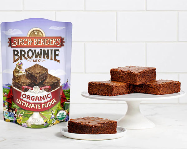 Birch Benders Organic Ultimate Fudge Brownie Mix, 15.2 oz (Pack of 2) with By The Cup Swivel Spoons