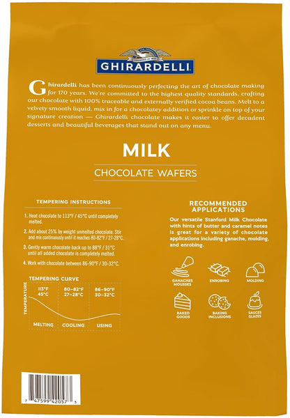 Ghirardelli Milk Chocolate Wafers, 120 count per lb, 5lb Bag with Ghirardelli Stamped Barista Spoon