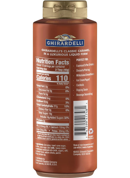 Ghirardelli - Sea Salt Caramel, Chocolate and Caramel Flavored Sauce 16 oz Bottles (Set of 3) with Ghirardelli Stamped Barista Spoon