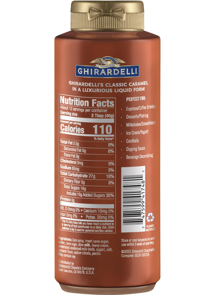 Ghirardelli Caramel Sauce, 16 Ounce Squeeze Bottle with Ghirardelli Stamped Barista Spoon