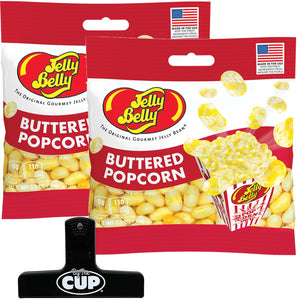 Buttered Popcorn Jelly Beans, 3.5 oz (Pack of 2) with By The Cup Bag Clip