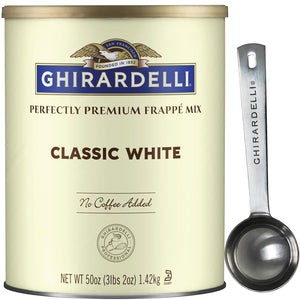 Ghirardelli Classic White Premium Frappé Mix, 3.12 lb Can with Ghirardelli Stamped Barista Spoon