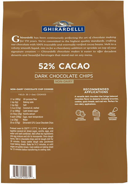 Ghirardelli 52% Cacao Chocolate Chips, 5lb bag with Ghirardelli Stamped Barista Spoon