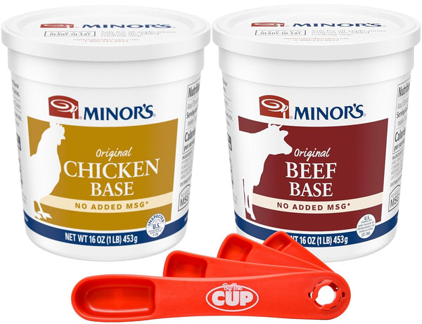 Minor's Chicken and Beef Base, No Added MSG, 16 oz (Pack of 2) with By The Cup Swivel Spoons