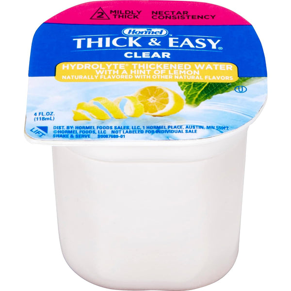 Hormel Thick & Easy Hydrolyte Thickened Water (Hint of Lemon), Clear Single Serve Level 2 Nectar Consistency, 4 oz Cup (Pack of 24) with 4 By The Cup Coasters