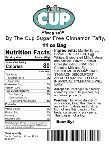 By The Cup Sugar Free Cinnamon Taffy, 11 oz Bag