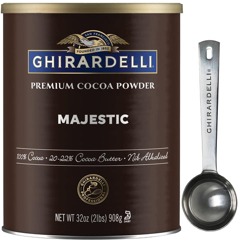 Ghirardelli Majestic Premium Cocoa Powder , 32 Ounce Can with Ghirardelli Stamped Barista Spoon