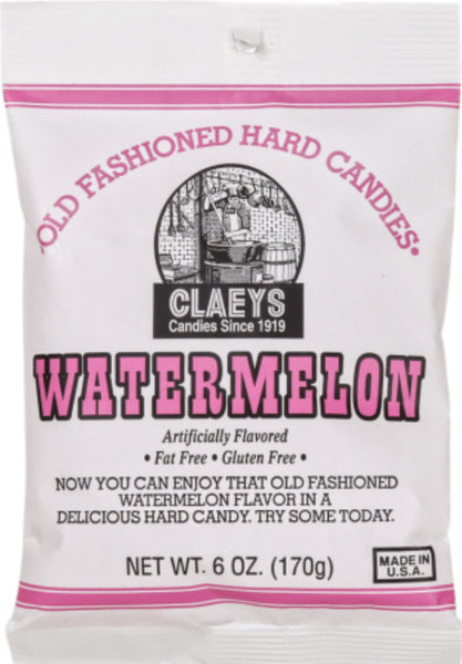 Claeys Old Fashioned Sugared Hard Candy, Watermelon Flavor, 6 oz (Pack of 3) with By The Cup Bag Clip