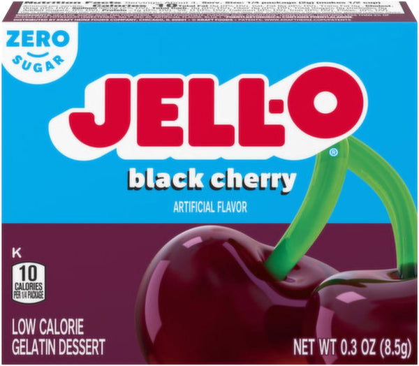 Sugar Free Black Cherry Jell-O Gelatin, 0.3 Ounces (Pack of 3) with By The Cup Mood Spoons