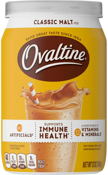 Ovaltine Classic Malt Powdered Drink Mix, 12 oz (Pack of 2) with By The Cup Paper Straws