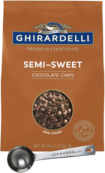 Ghirardelli Semi-Sweet Chocolate Chips, 5lb bag with Ghirardelli Stamped Barista Spoon