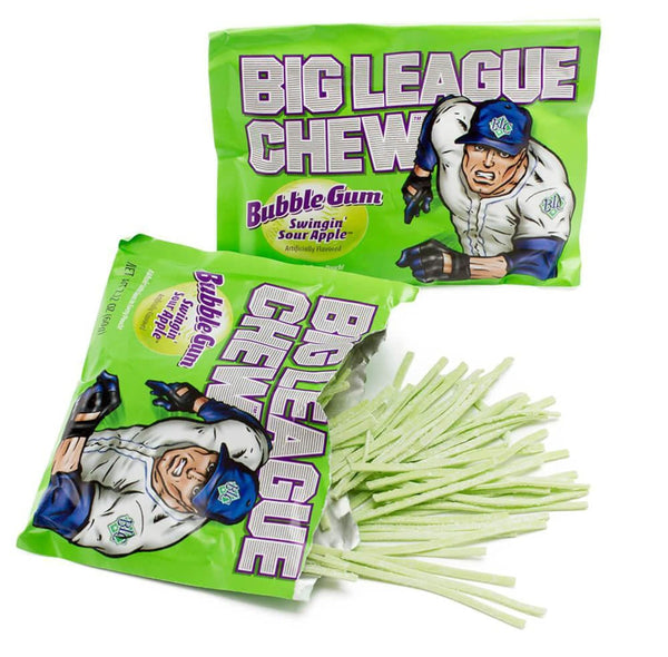 Big League Chew Swingin' Sour Apple Shredded Bubble Gum, 2.12 oz (Pack of 3) with By The Cup Mints