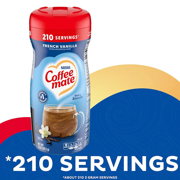 Coffee mate French Vanilla Powdered Creamer, 15 oz (Pack of 3) with By The Cup Coffee Scoop