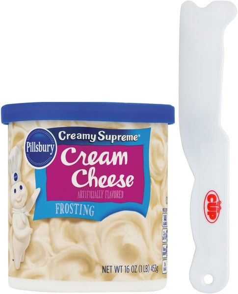 Pillsbury Creamy Supreme Cream Cheese Frosting, 16 oz Can with By The Cup Spatula Knife