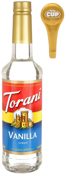 Torani Vanilla Coffee Syrup Bottle 750 ml with By The Cup Syrup Pump