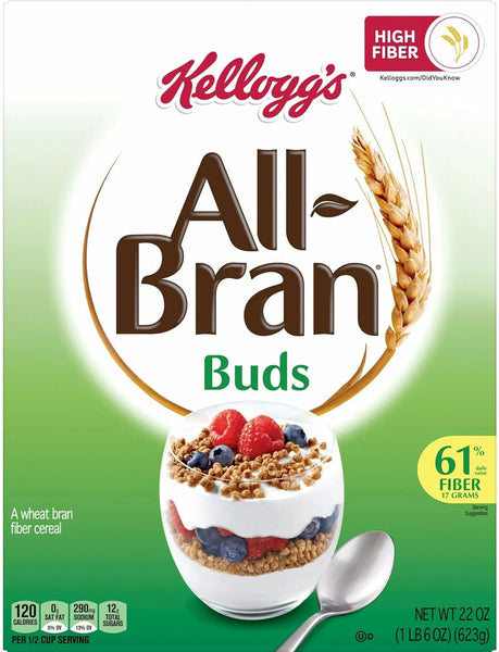Kellogg's All-Bran Buds Cereal, 22 Ounce Box (Pack of 2) with By The Cup Cereal Bowl