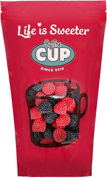 By The Cup Raspberries and Blackberries Soft Chewy Fruit Flavored Jells Covered in Candy Seeds, 2 Pound Bag