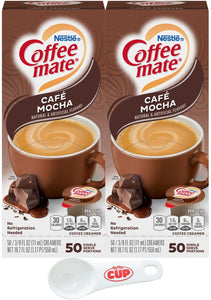 Nestle Coffee mate Café Mocha, (Pack of 100) Liquid Coffee Creamer Singles with By The Cup Coffee Scoop