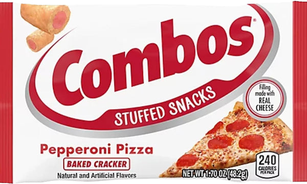 Combos Pepperoni Pizza Baked Cracker Singles, 1.7 oz Bag (Pack of 8) with By The Cup Bag Clip