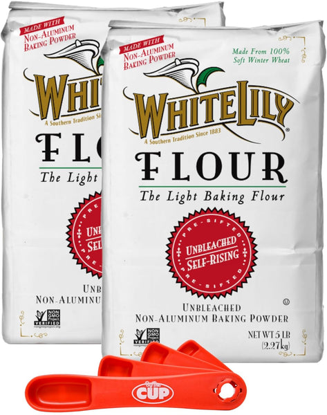 White Lily Non-GMO Aluminum-Free Unbleached Self Rising Flour 5 lb Bag (Pack of 2) By The Cup Swivel Spoons
