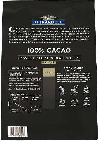 Ghirardelli 100% Unsweetened Wafers, 5lb bag with Ghirardelli Stamped Barista Spoon