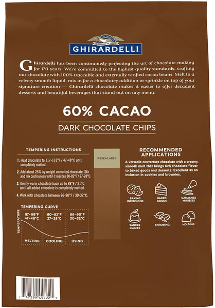 Ghirardelli 60% Cacao Chocolate Chip, 5lb Bag with Ghirardelli Stamped Barista Spoon