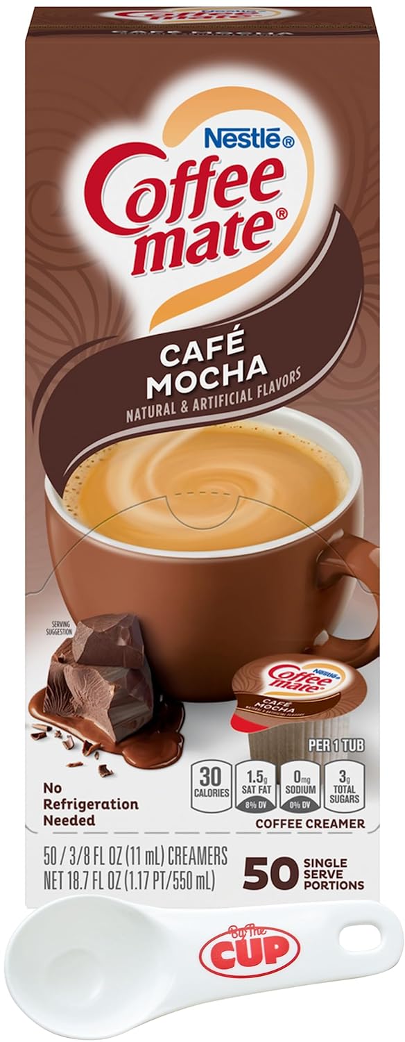 Nestle Coffee mate Liquid Coffee Creamer Singles, Café Mocha, 50 Ct Box with By The Cup Coffee Scoop