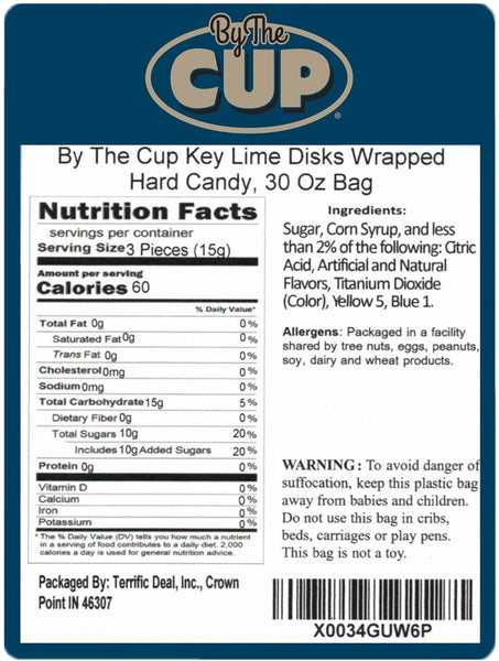 By The Cup Key Lime Disks, Individually Wrapped Hard Candy, 30 Oz Bag