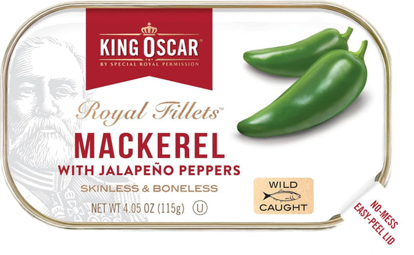 King Oscar Skinless & Boneless Mackerel Fillets with Jalapeno Peppers (Pack of 6) with By The Cup Toothpicks