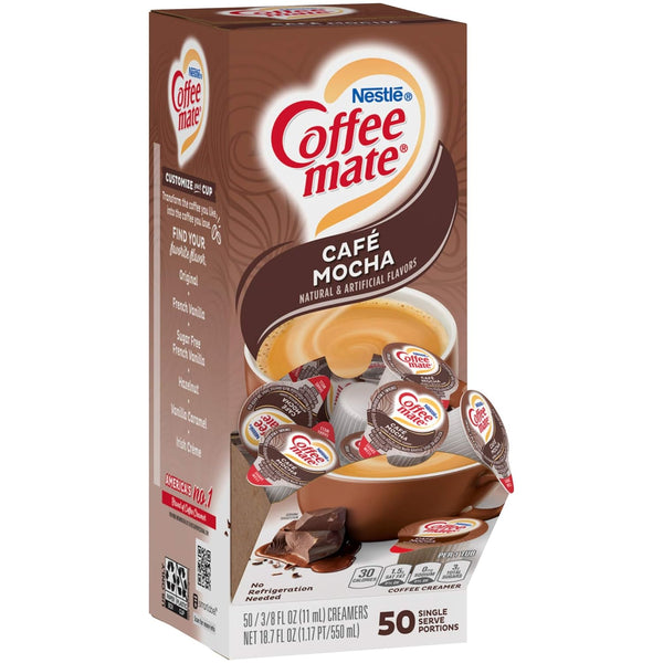 Nestle Coffee mate Liquid Coffee Creamer Singles, Café Mocha, 50 Ct Box with By The Cup Coffee Scoop