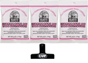 Claeys Old Fashioned Sugared Hard Candy, Watermelon Flavor, 6 oz (Pack of 3) with By The Cup Bag Clip