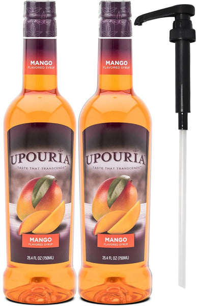 Upouria Mango Coffee & Tea Syrup Flavoring, 100% Vegan, Gluten-Free, Kosher, 750 mL Bottle (Pack of 2) with 1 Syrup Pump