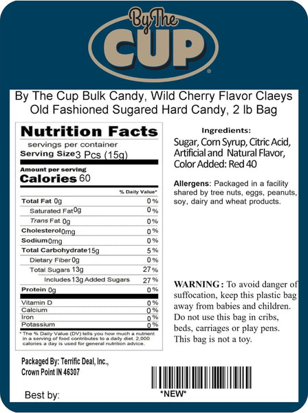 Claeys Old Fashioned Hard Candy, Wild Cherry Flavor, 2 lb By The Cup Bulk Bag