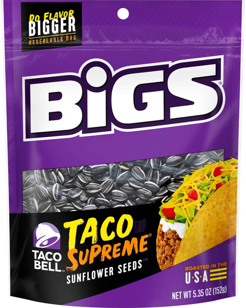 Taco Bell Taco Supreme Sunflower Seeds by BIGS, 5.35 Ounce (Pack of 3) with By The Cup Bag Clip