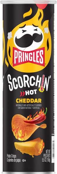 Pringles Scorchin' Cheddar Potato Crisps, 5.5 oz (Pack of 2) with By The Cup Mints