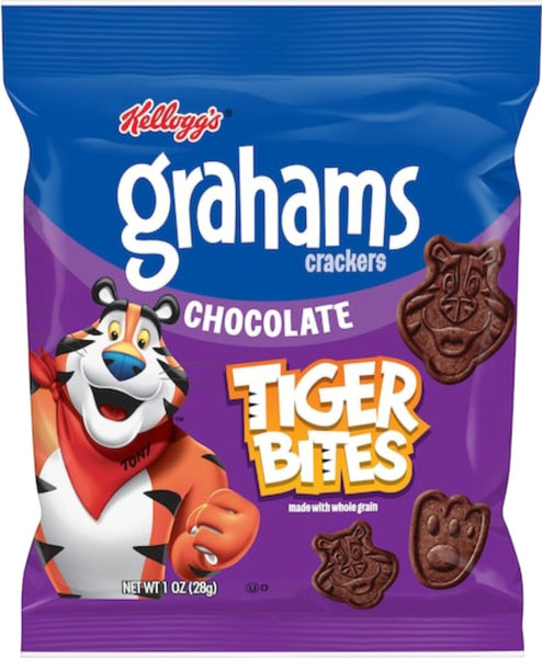 Kellogg's Tiger Bites, Chocolate Graham Crackers, 1 oz (Pack of 30) with Bag Clip