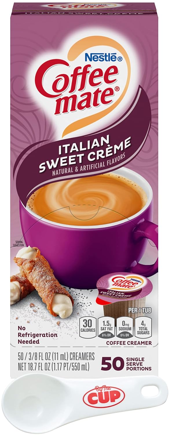 Nestle Coffee mate Liquid Coffee Creamer Singles, Italian Sweet Crème, 50 Ct Box with By The Cup Coffee Scoop