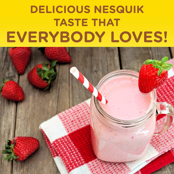 Nesquik Strawberry Syrup Bundle, 22 oz Bottle (Pack of 2) with By The Cup Paper Straws