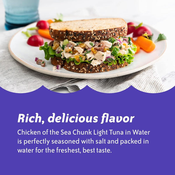 Chicken Of The Sea Chunk Light Tuna In Water, 12 oz Can (Pack of 6) with By The Cup Spatula Knife