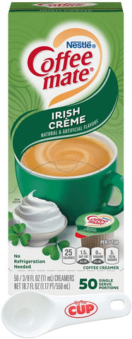 Nestle Coffee mate Liquid Coffee Creamer Singles, Irish Crème, 50 Ct Box with By The Cup Coffee Scoop