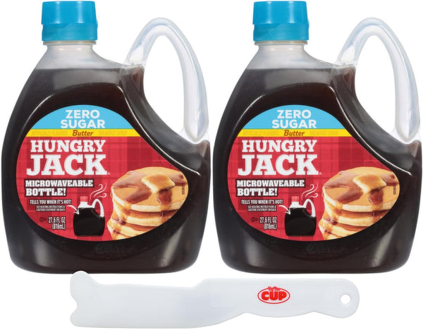 Hungry Jack Zero Sugar Butter Flavored Syrup, 27.6 Ounce (Pack of 2) with By The Cup Spatula Knife