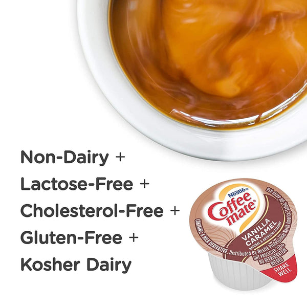 Nestle Coffee mate Liquid Coffee Creamer Singles, Vanilla Caramel, 50 Ct Box (Pack of 2) with By The Cup Coffee Scoop