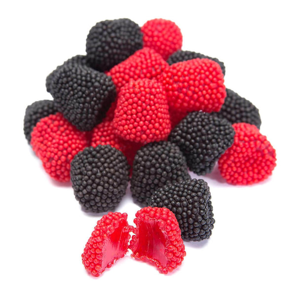 By The Cup Raspberries and Blackberries Soft Chewy Fruit Flavored Jells Covered in Candy Seeds, 2 Pound Bag