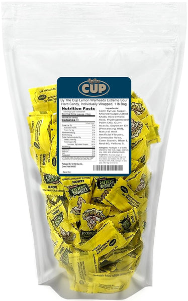 By The Cup Lemon Warheads Extreme Sour Hard Candy, Individually Wrapped, 1 lb Bag