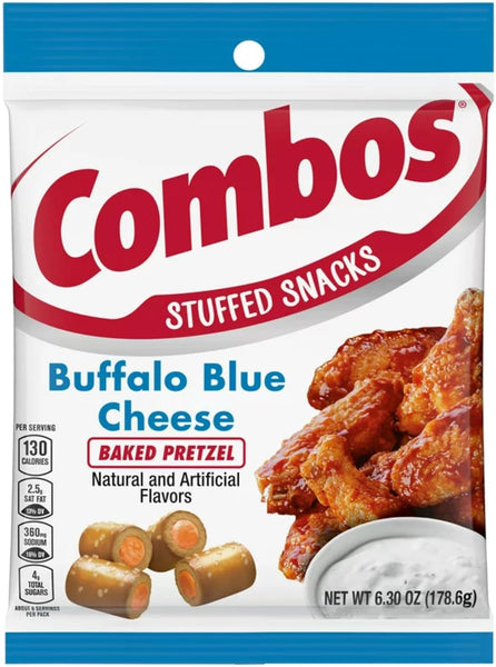 Combos Buffalo Blue Cheese Baked Pretzels, 6.3 oz Bag (Pack of 2) with By The Cup Bag Clip