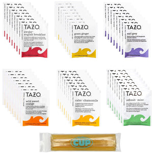 TAZO Tea Bags Sampler, 48 Count Variety Gift Box, 6 Different Flavors, 8 of each with By The Cup Honey Sticks